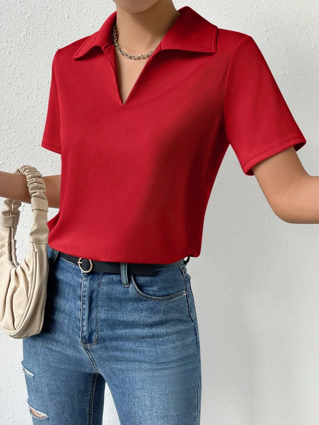 Solid Ribbed Knit Tee
