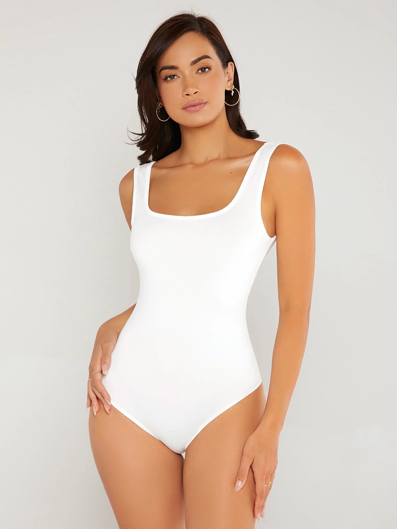 Solid Color Square Neckline Slim Fit Bodysuit