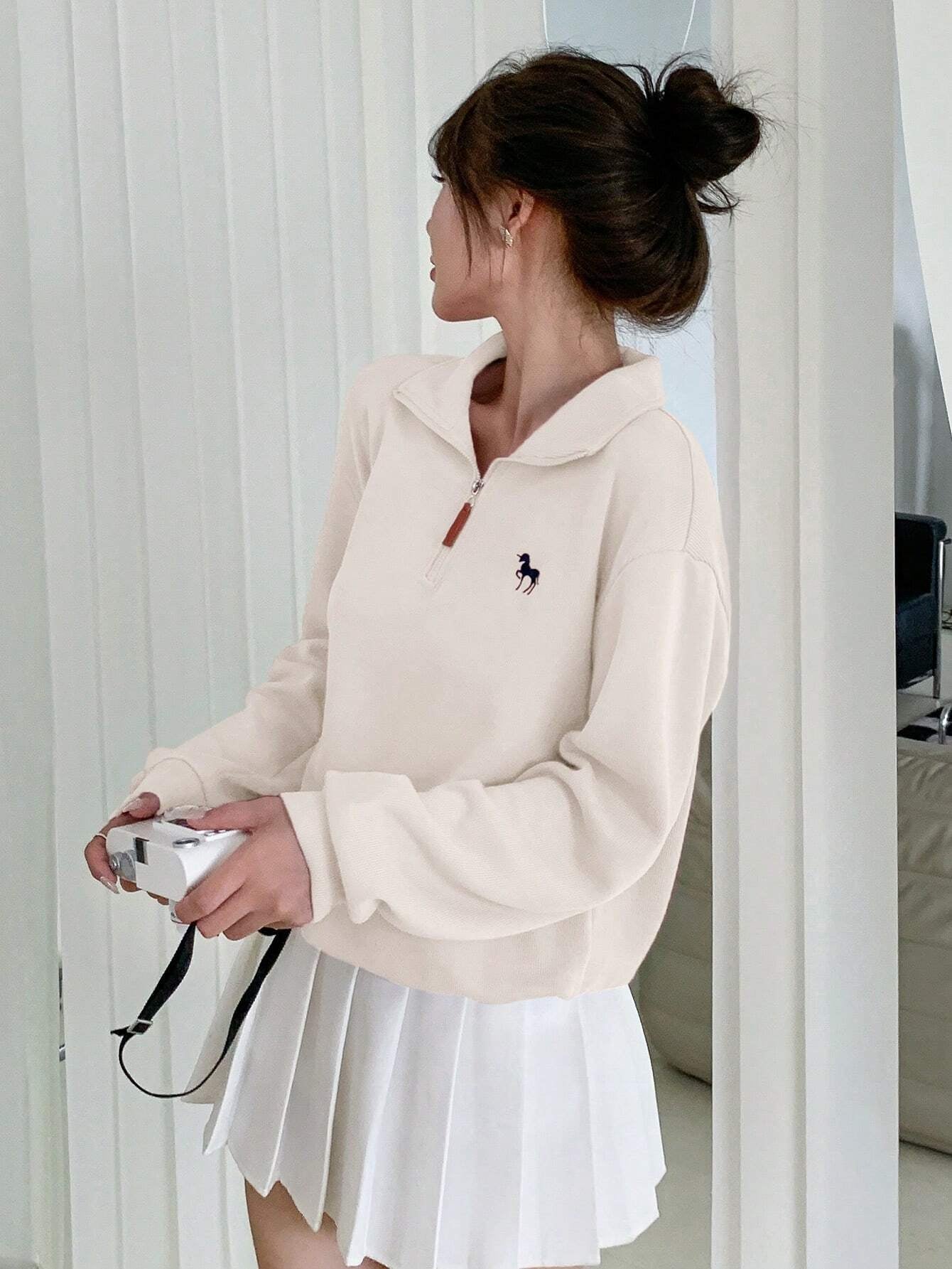 Half-Zipper Casual & Versatile Long Sleeve Sweatshirt, Long Sleeve Tops