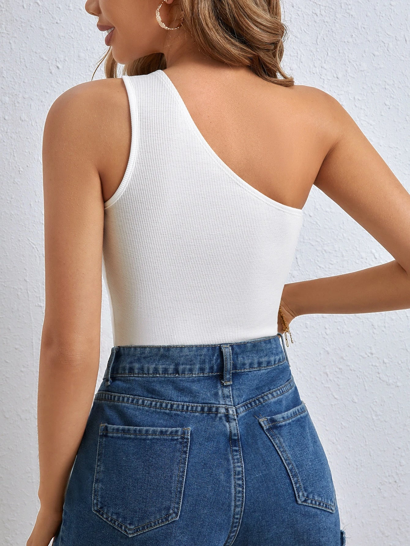 Flash Sale | One Shoulder Ribbed Tank Top – Sleeveless Asymmetrical Slim Fit Summer Tee
