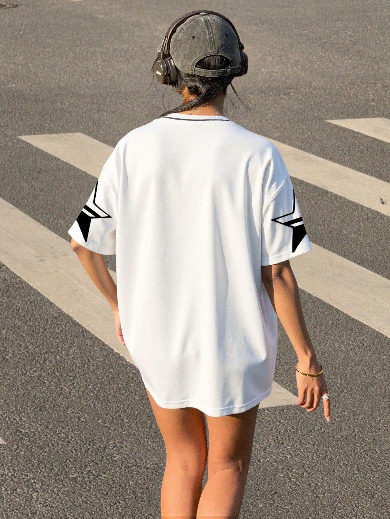 Loose V-Neck Letter Print Casual Short Sleeve T-Shirt
