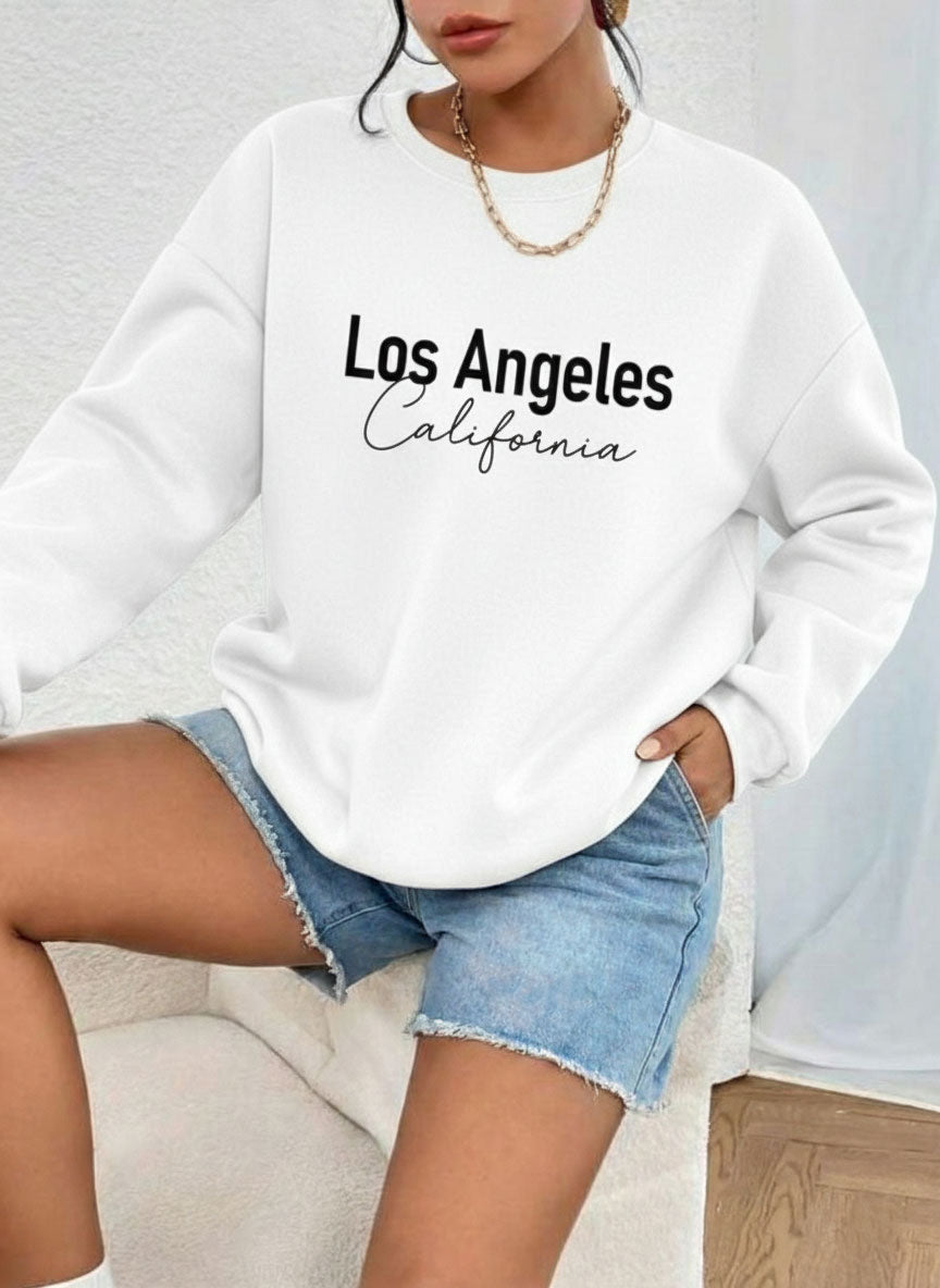 Letter Graphic Thermal Sweatshirt with Letter Print LOS ANGLELES Slimming Long-Sleeve Top