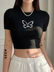 Butterfly Print Crop Tee