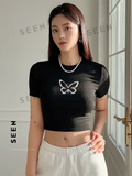Butterfly Print Crop Tee