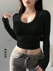 Slim Fit Cropped Long Sleeve T-Shirt