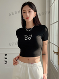 Butterfly Print Crop Tee