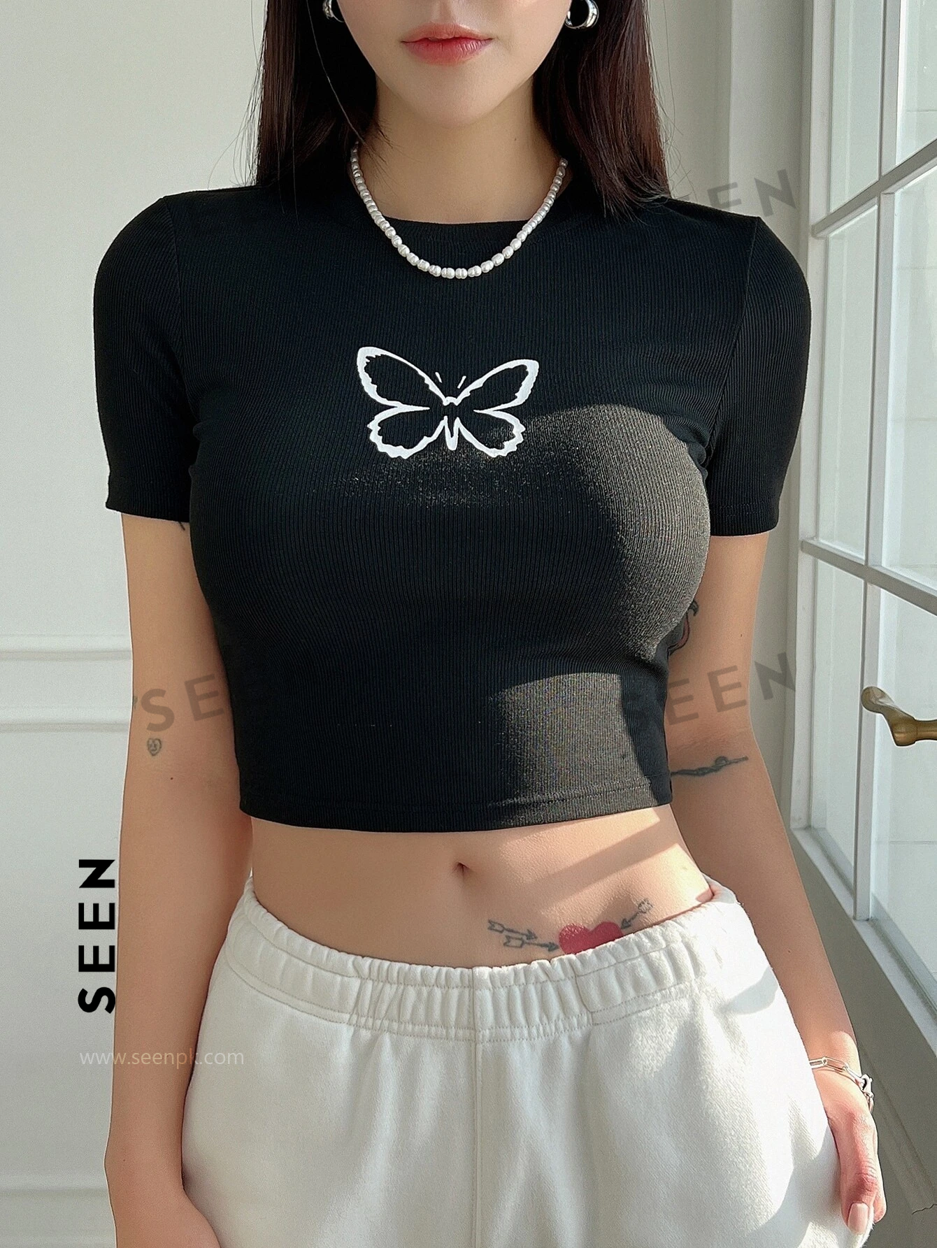 Butterfly Print Crop Tee