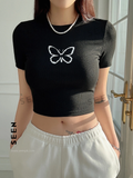 Butterfly Print Crop Tee