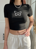 Butterfly Print Crop Tee