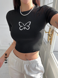 Butterfly Print Crop Tee