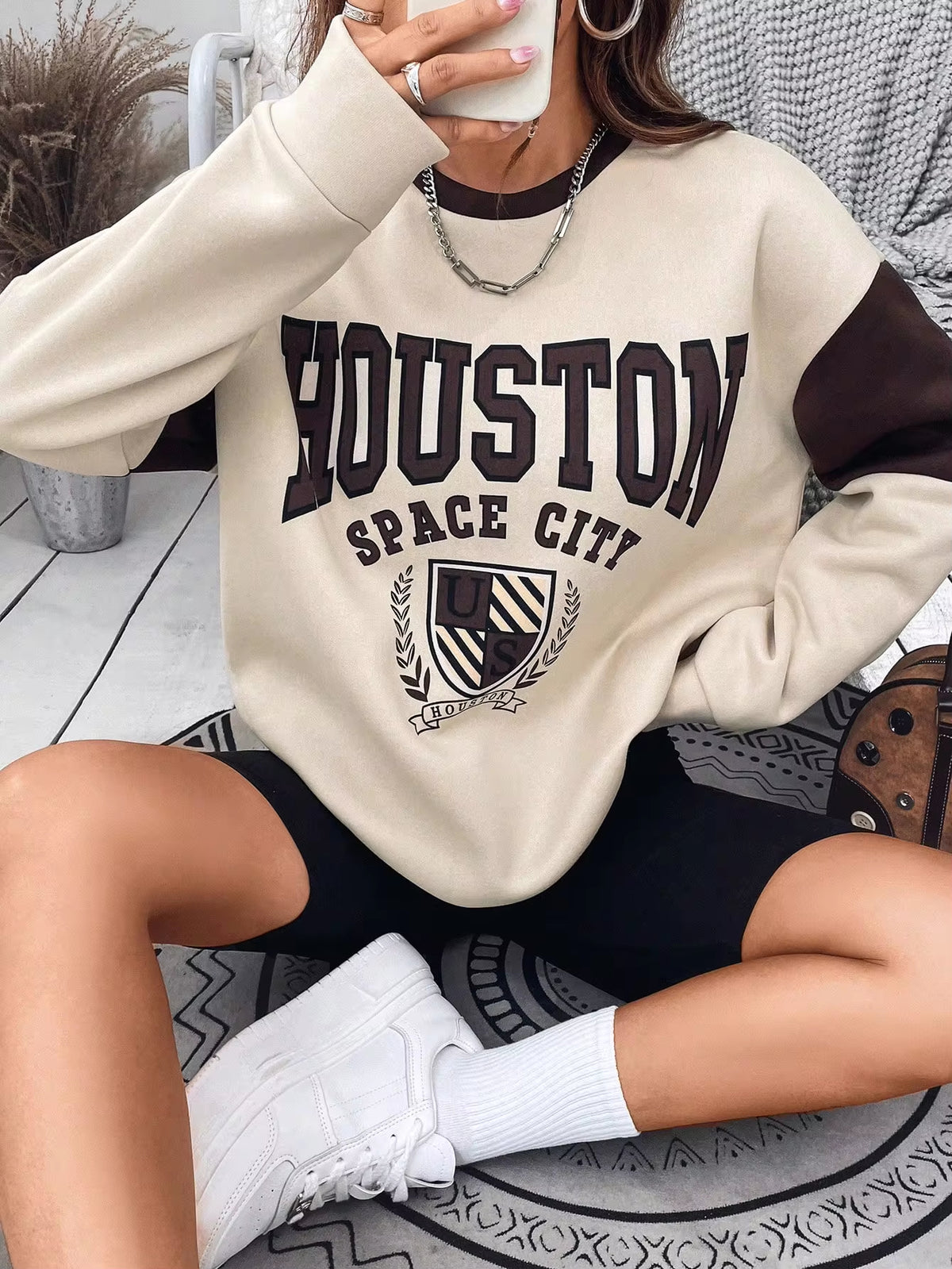 Women's HOUSTON Letter-Print Oversized Sweatshirt
