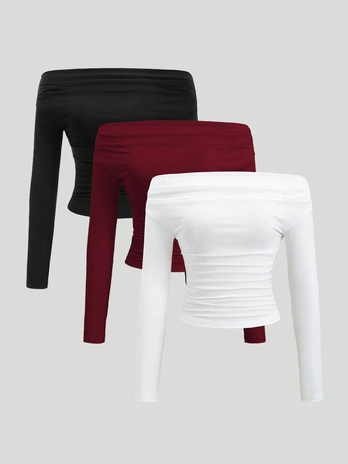 Women's Fold-Over Off-Shoulder Ruched Long-Sleeve Crop Top
