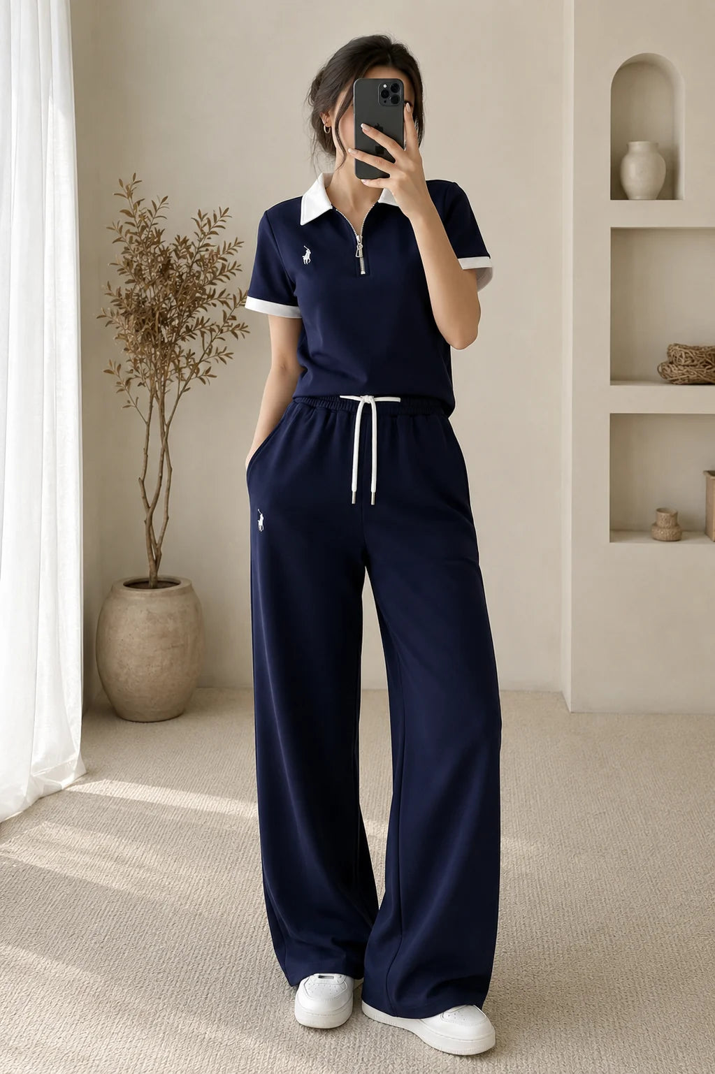 Women's Colourblock Half-Zip Polo & Pants Co-Ord Set