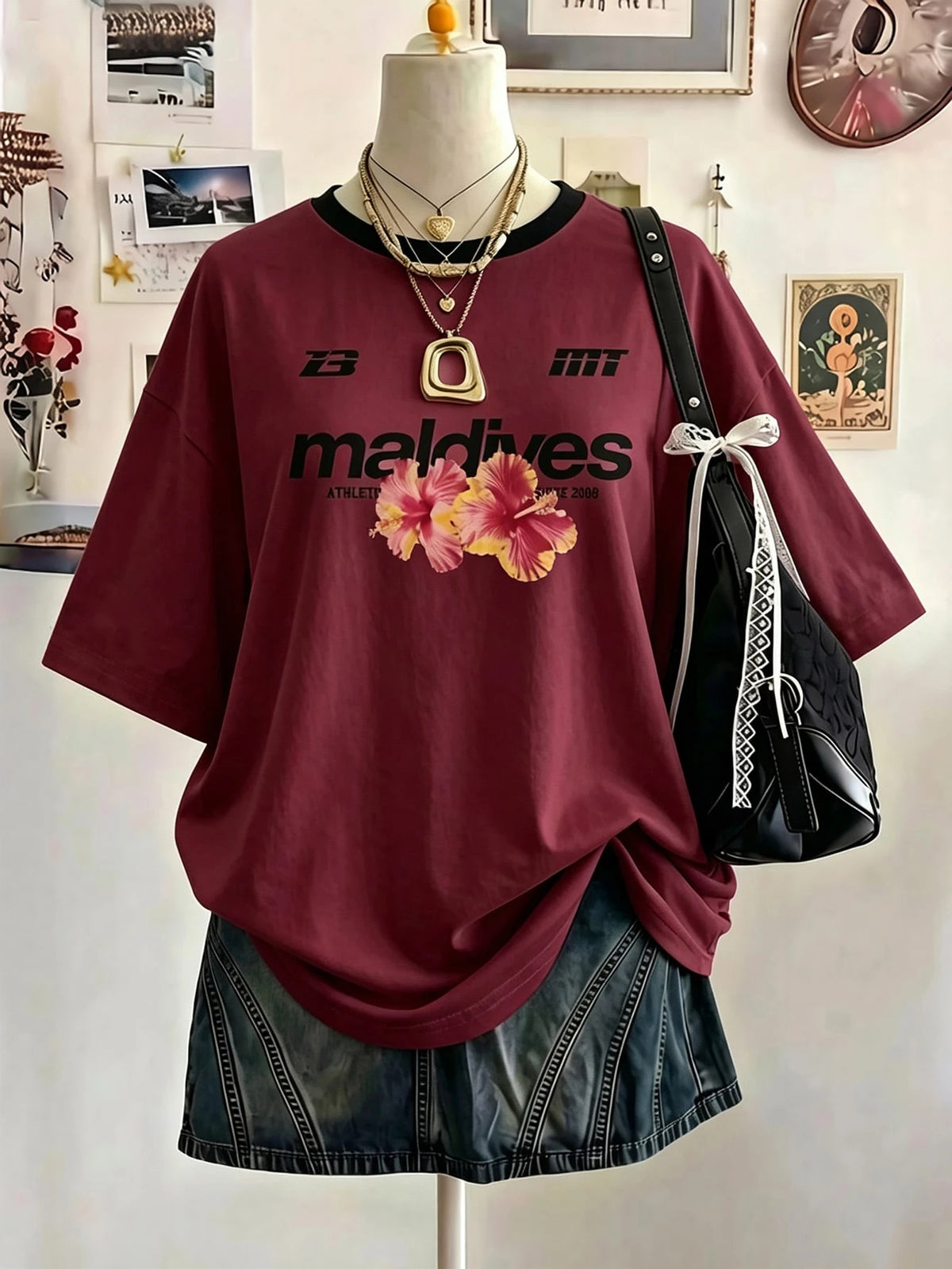 Women's Plant-Print Drop-Shoulder Loose-Fit T-Shirt