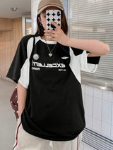 Casual Crew Neck T-Shirt, Color Block Half Sleeve Tee Loose Fit