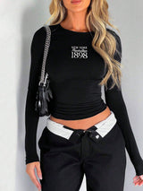 Slim-Fit T-Shirt With Letter Printed Design Graphic Tees Women Tops