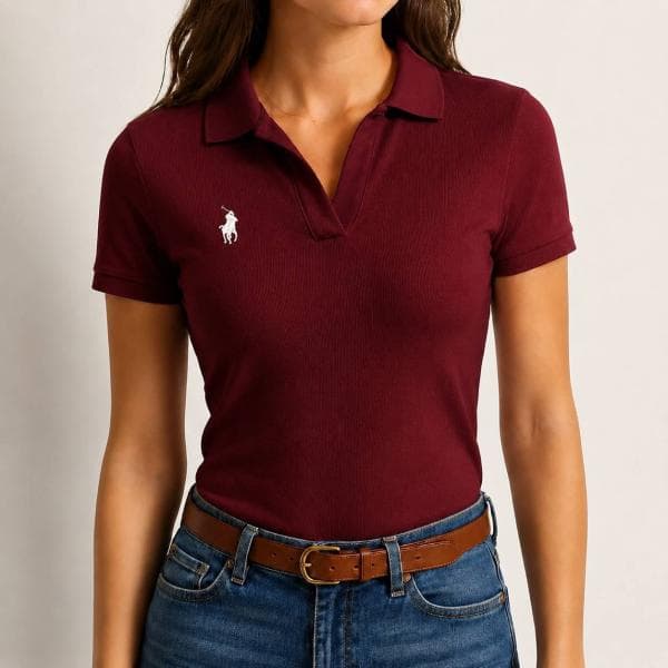 Women's Contrast-Collar Slim-Fit Printed Polo T-Shirt