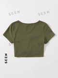 Solid Drawstring Ruched Tee