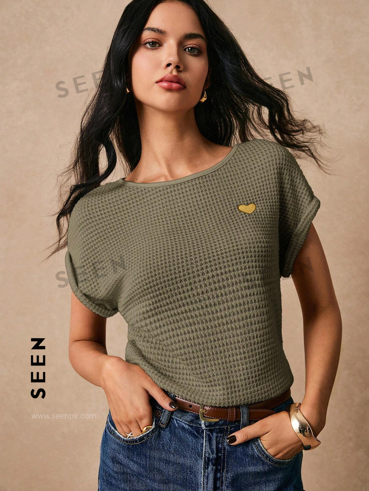 Women's Boho Heart Embroidered Batwing Tee