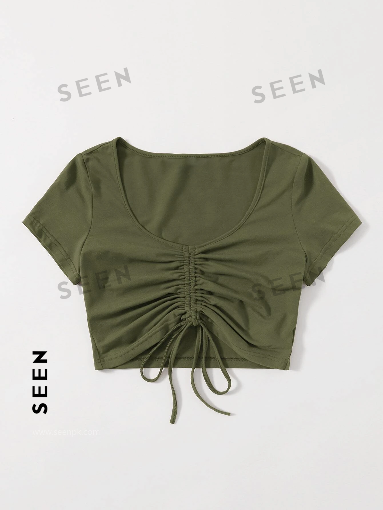 Solid Drawstring Ruched Tee