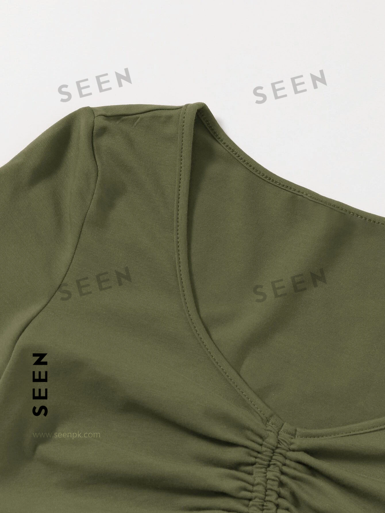 Solid Drawstring Ruched Tee