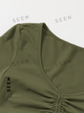 Solid Drawstring Ruched Tee