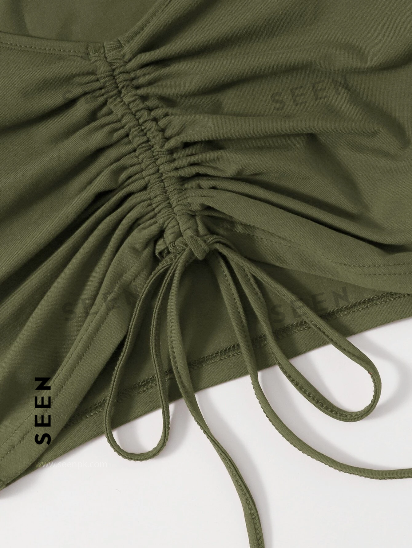 Solid Drawstring Ruched Tee