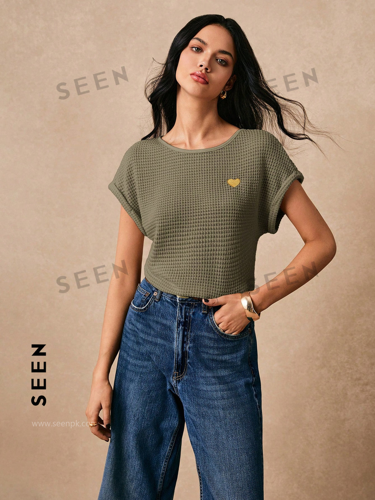 Women's Boho Heart Embroidered Batwing Tee