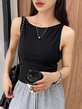 Round Neck Ribbed Knit Tank Top, Business Casual Style