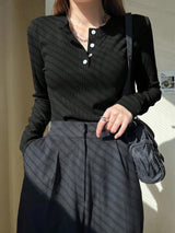 Women's Semi-Open Collar Fitted Long Sleeve T-Shirt