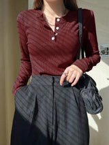 Women's Semi-Open Collar Fitted Long Sleeve T-Shirt