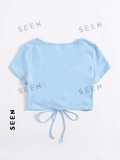 Solid Drawstring Ruched Tee