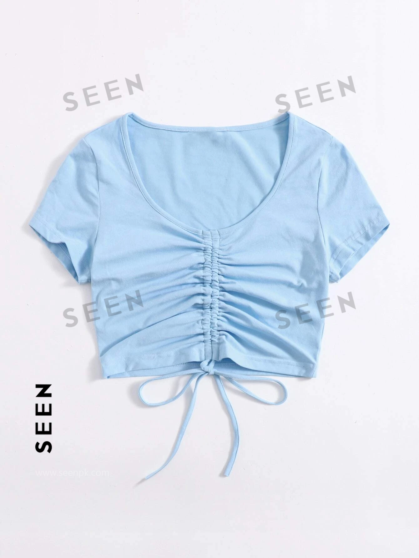 Solid Drawstring Ruched Tee