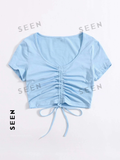 Solid Drawstring Ruched Tee