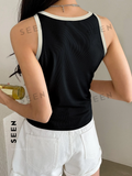 Business Casual Style Contrast Color Patchwork Women Tank Top