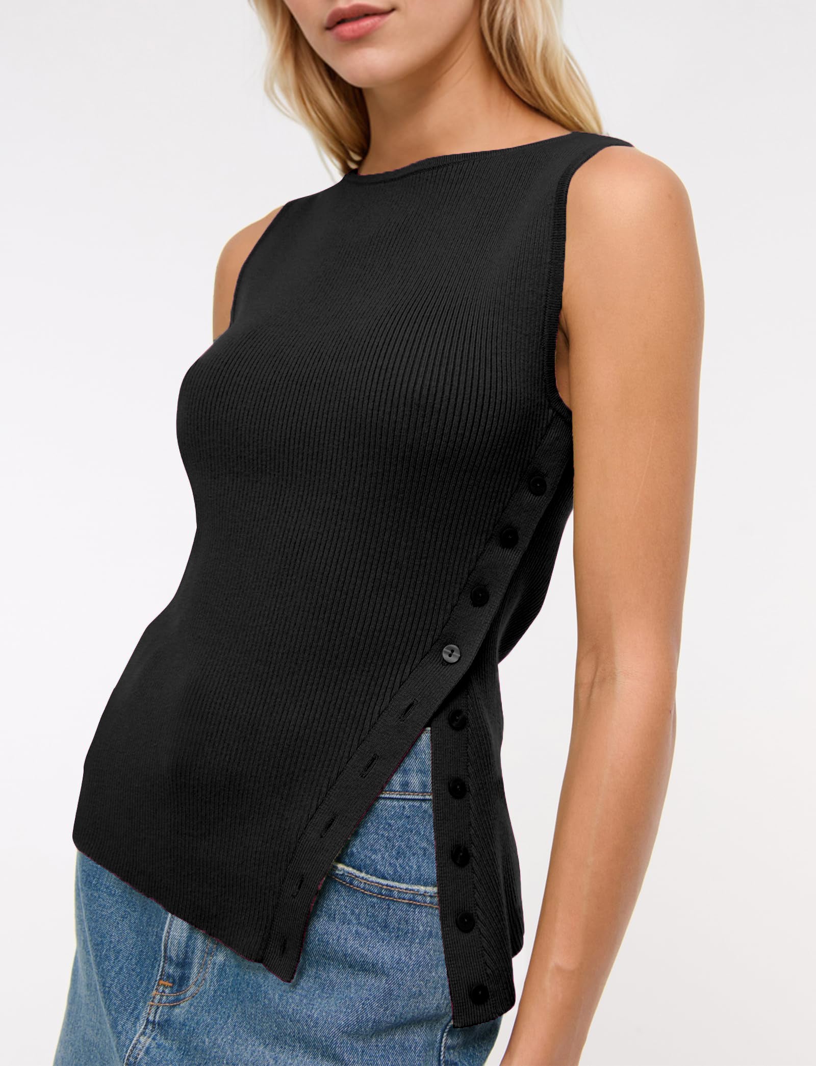 Sleeveless Button Knit Tank Top