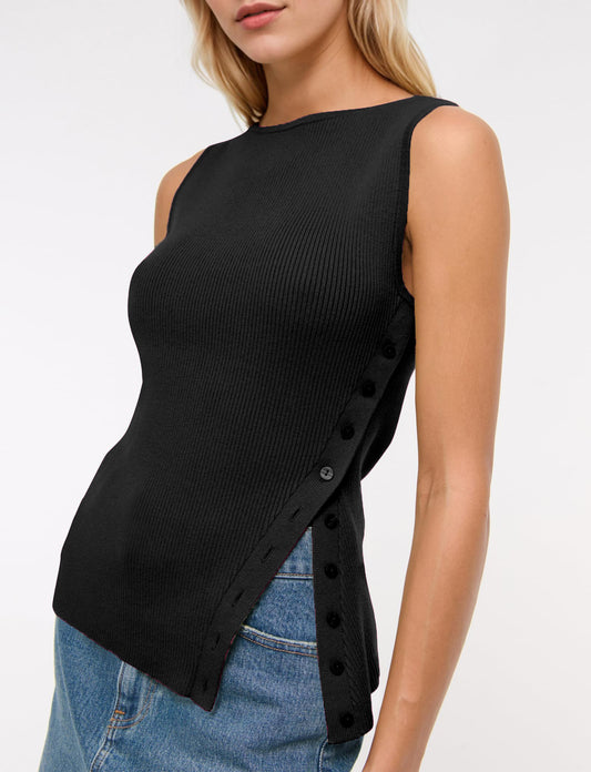 Sleeveless Button Knit Tank Top