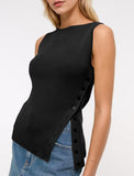 Sleeveless Button Knit Tank Top