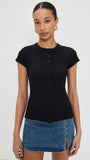 Ribbed Knit Cardigan - Stylish Solid Color T-Shirt with Full-Button Front and Ribbed Detailing, Perfect for Casual Wear
