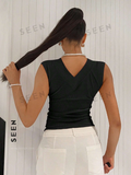 Solid Ruched V Neck Tee