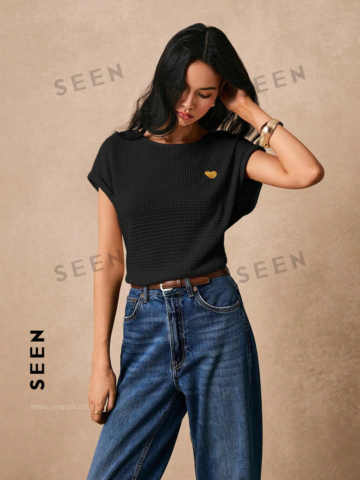 Women's Boho Heart Embroidered Batwing Tee