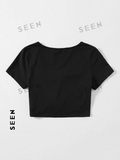 Solid Drawstring Ruched Tee