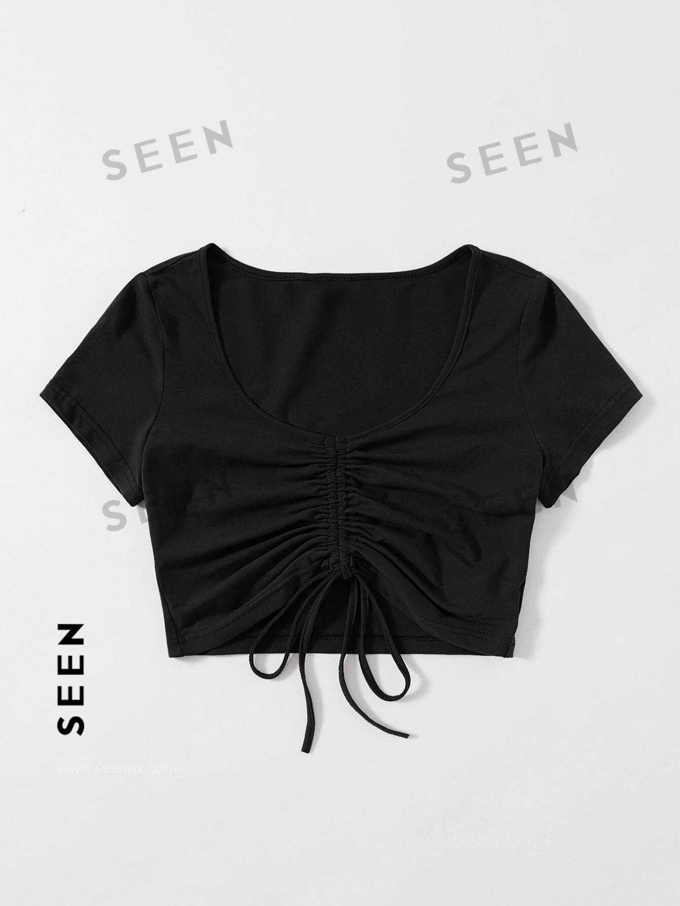 Solid Drawstring Ruched Tee