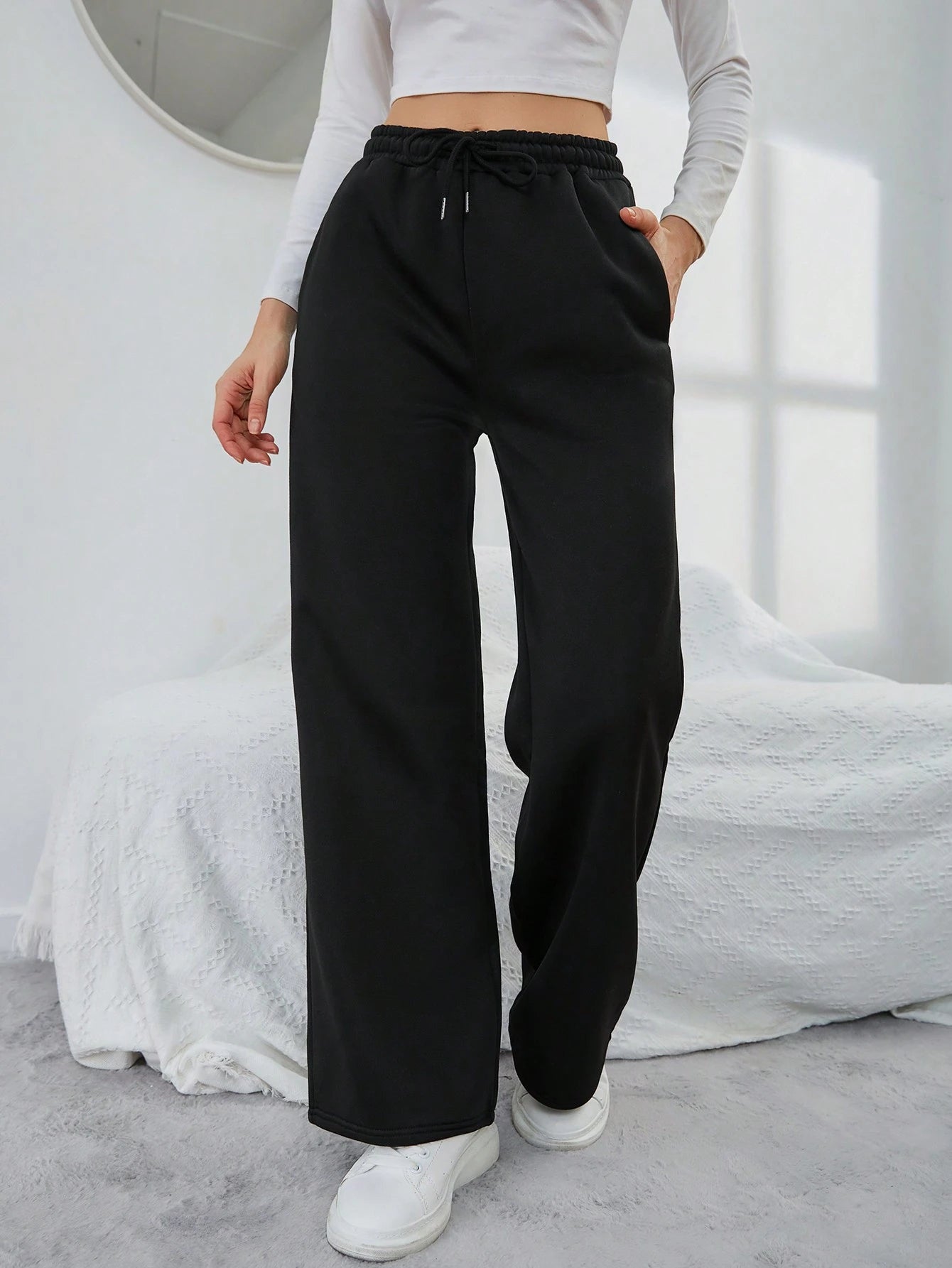 Solid Color Drawstring Jogger Pants