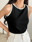 Business Casual Style Contrast Color Patchwork Women Tank Top
