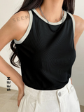 Business Casual Style Contrast Color Patchwork Women Tank Top