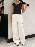 Solid Ruched V Neck Tee