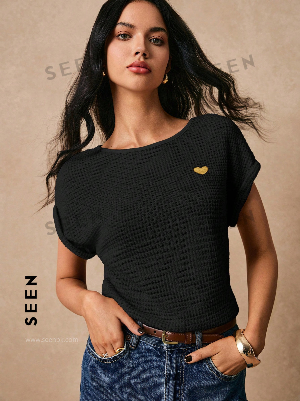 Women's Boho Heart Embroidered Batwing Tee
