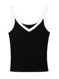 Slim Fit Stretch V-Neck Cropped Top with Contrast Trim