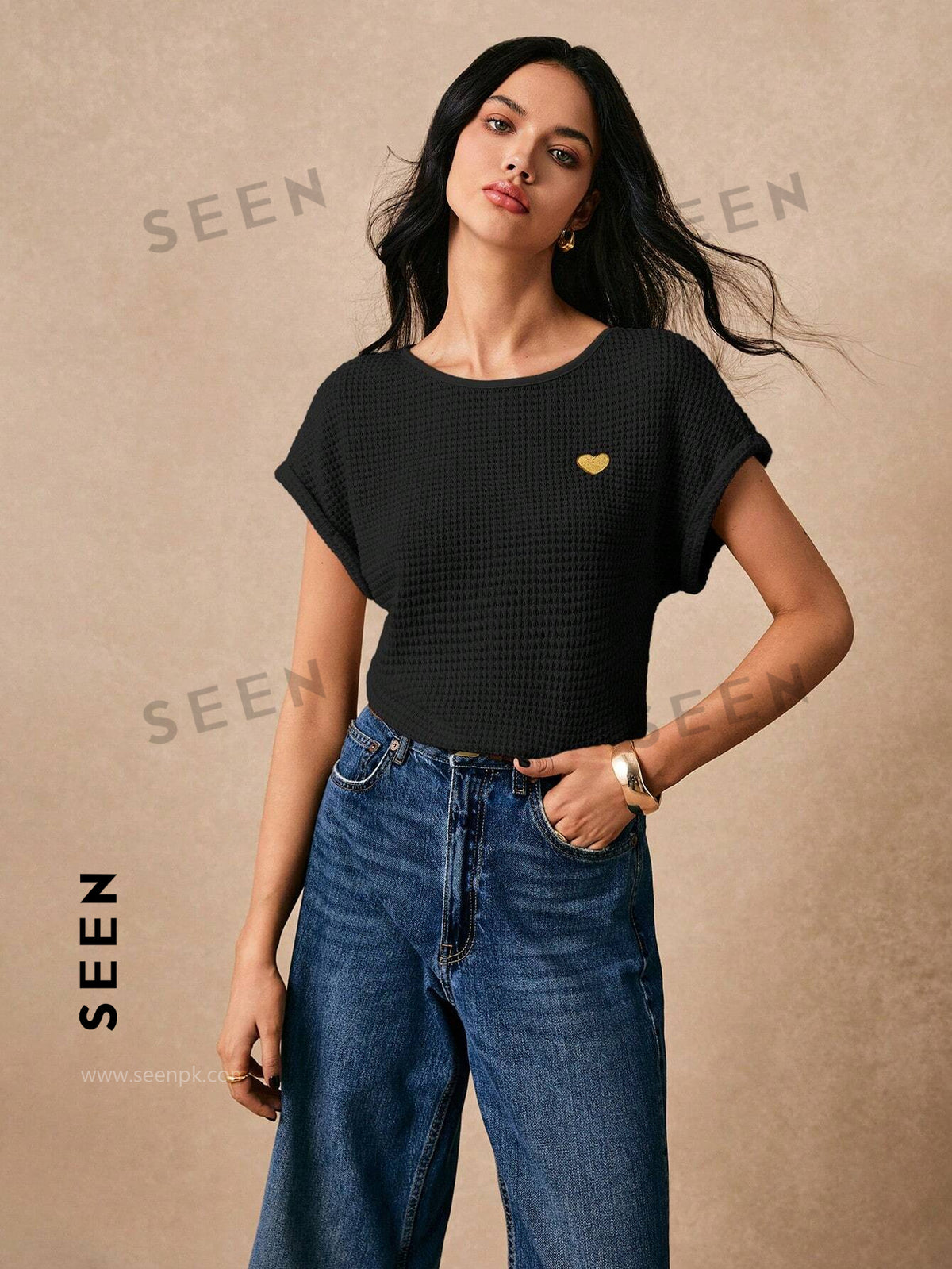 Women's Boho Heart Embroidered Batwing Tee